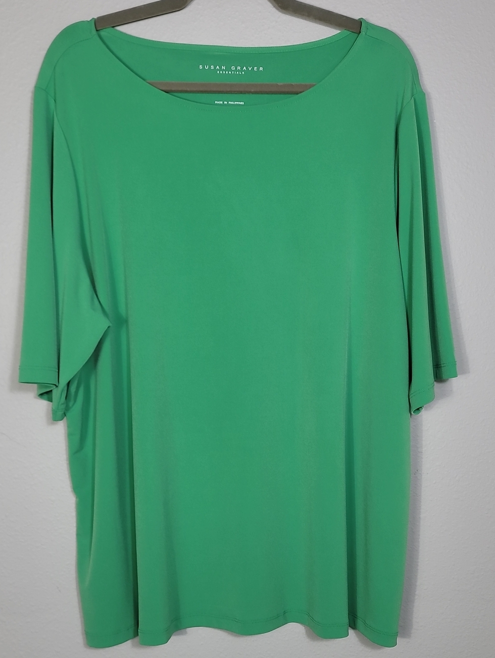 Susan Graver Essentials Liquid Knit Top Size 2X Green Plus Size